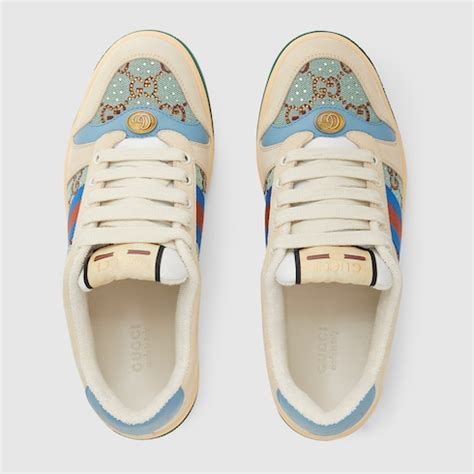 Women's Screener sneaker with crystals in brown and blue GG 